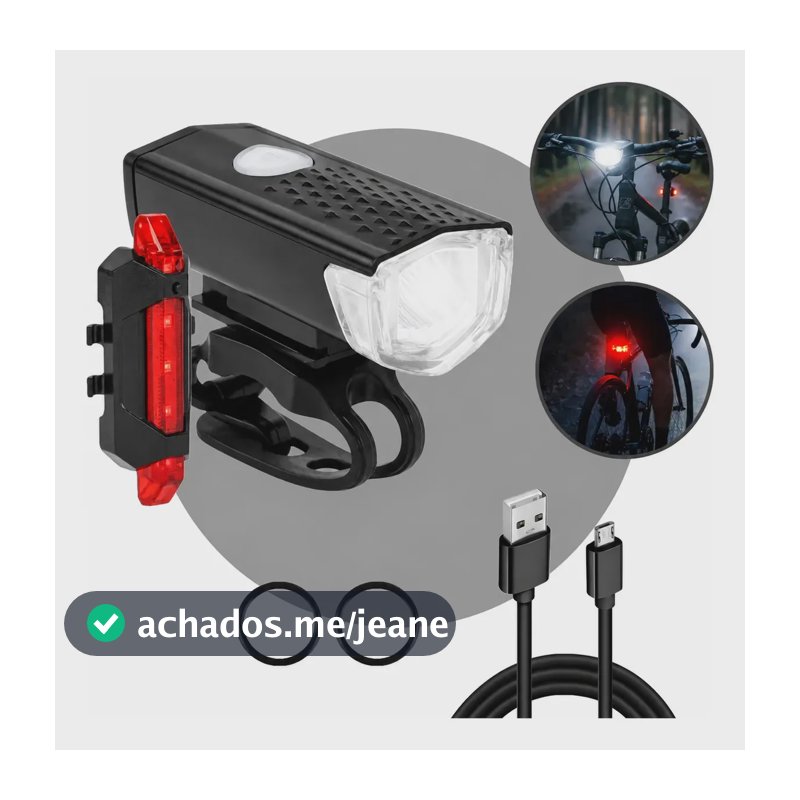 Kit Farol E Lanterna Para Bicicleta A Prova D Agua Portátil Preto