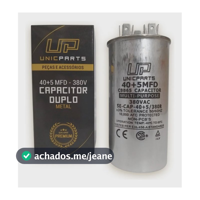 Capacitor Duplo Ar Condicionado 40+5uf 380v Unicparts 380