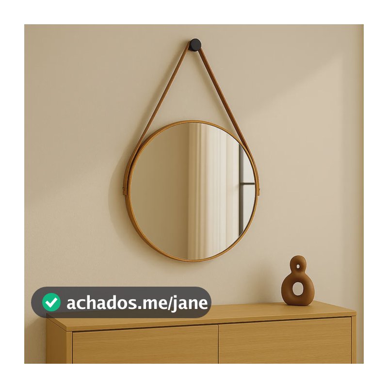 Espelho Redondo 40cm Alça Banheiro Lavabo Sala Quarto Hall Caramelo