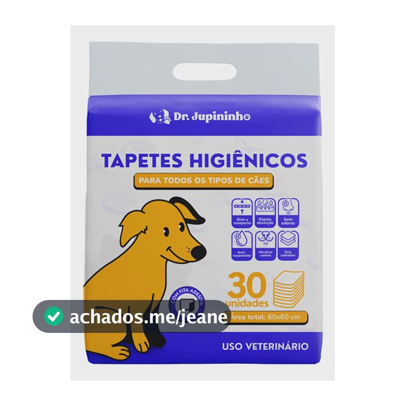 Tapete Higiênico Cães Premium Dr. Jupininho 60x60cm - 30 Un Branco