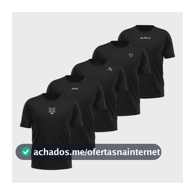 Kit 5 Camisetas Dry All Black Alpha