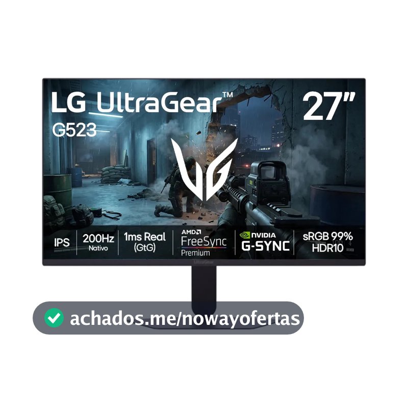 LG UltraGear Monitor Gamer 27" IPS 200Hz, 1ms (GtG), Full HD (1920x1080), HDR10, NVIDIA G-SYNC AMD, FreeSync Premium, sRGB 99%, Preto - 27G523B