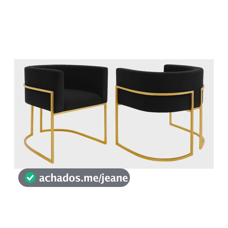 Kit 2 Poltronas Lua Betina Luxo Sala Veludo Confortável Escritório Mesa Dourado Ouro Preto