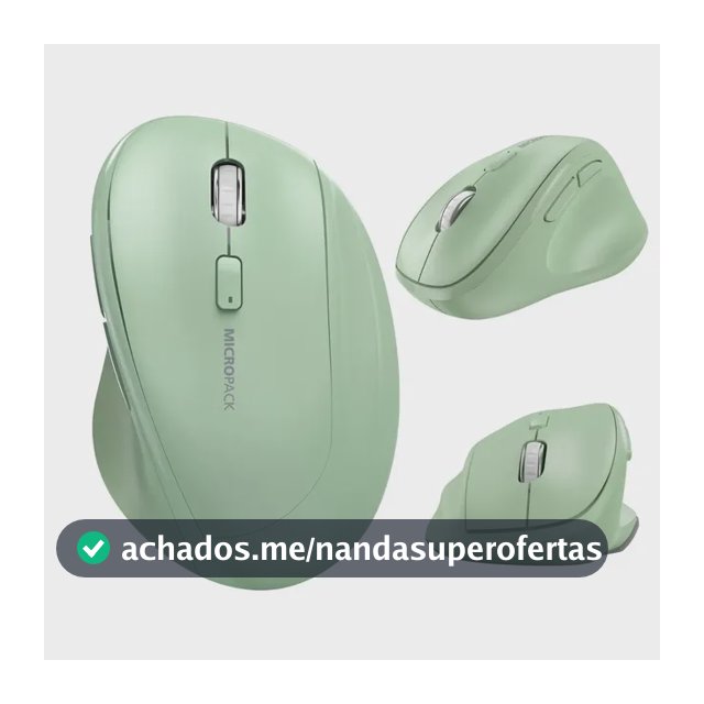 Mouse Vertical Sem Fio MicroPack V01W Ergonômico de 1600 DPI na Cor Verde