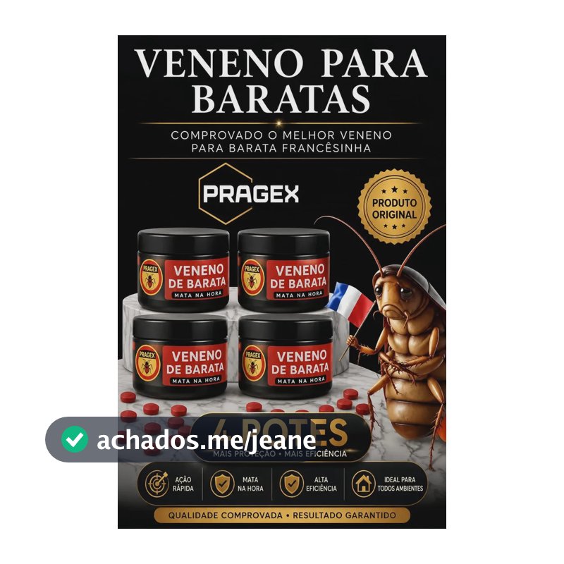 Pragex Kit 4 Pote De30gr Isca Mata Barata Francesinha Inseticida, O Melhor Veneno Para Barata De Cozinha