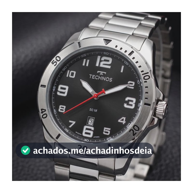 Relógio Technos Masculino 2115MYK/1P 45 Milímetros Prata Todo em Aço Inoxidável com Calendário e Prova D´Agua 50m
