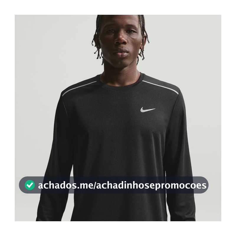 Camiseta Dri-fit Nike Manga Longa Uv Miler Masculina Preto G