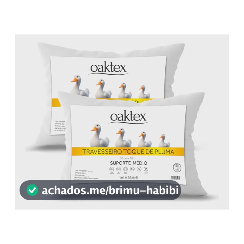 Kit 2 Travesseiros 70x50 Antialérgico Lavável Fibra Siliconada Toque de Pluma de Ganso Oaktex Cor Branco