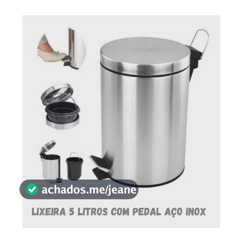 Lixeira Cozinha Banheiro Inox 5 Litros Pedal Emborrachado