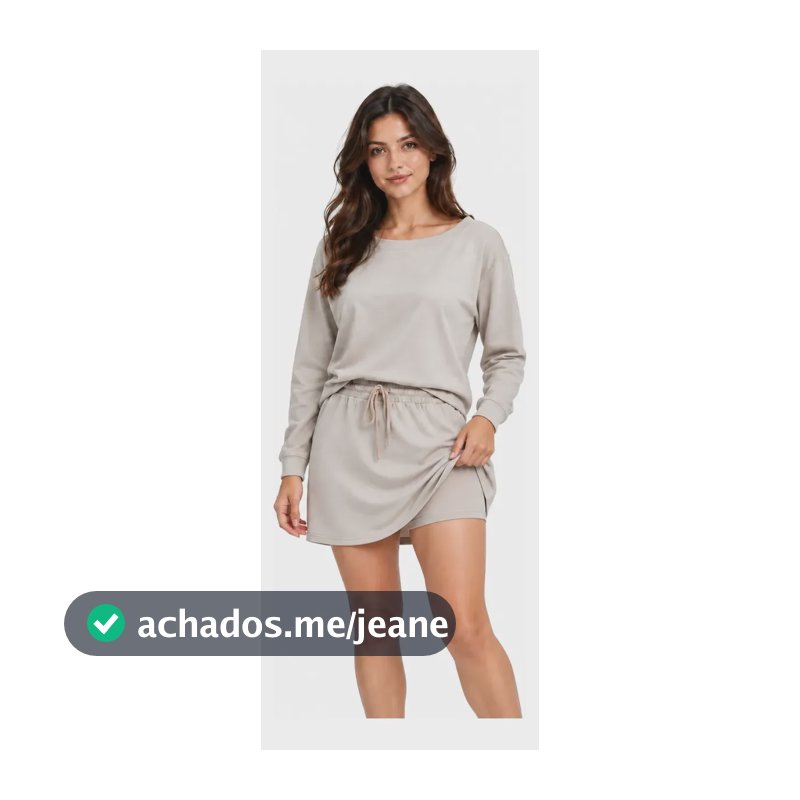 Conjunto Feminino Moletinho Cropped Manga Longa E Shorts Off White Lisa P/m: Veste Do 36 Ao 40