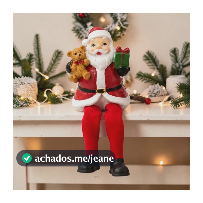 Papai Noel Sentado Resina Decoração Enfeite Natalino 15cm