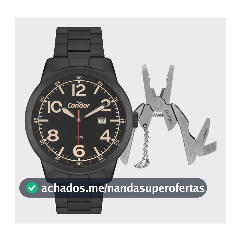 Kit Relógio e Alicate Masculino CO2115MXF/K4P Preto Condor
