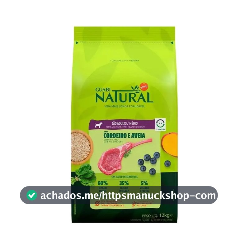 Ração P/ Cães Raça Média Sabor Cordeiro 12kg Guabi Natural