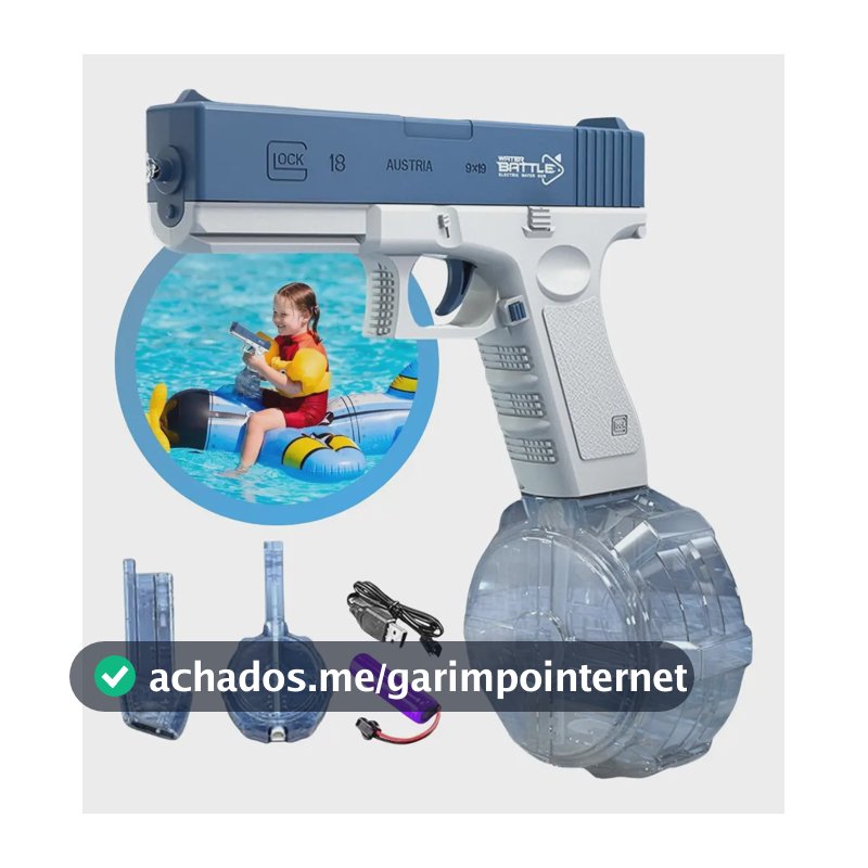 Pistola de Água Elétrica Automática Arma de Água Water Gun Lançador Esguicho Contínuo Brinquedo Aquático com Bateria Recarregável Inclusa Azul Piscina e Praia Kizumba