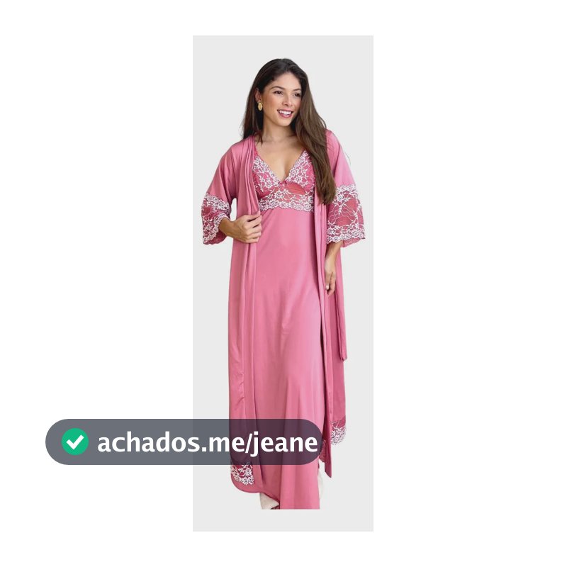 Kit De Robe E Camisola Longos De Amamentação Renda Bicolor Rosa Sandia Renda Bicolor Gg