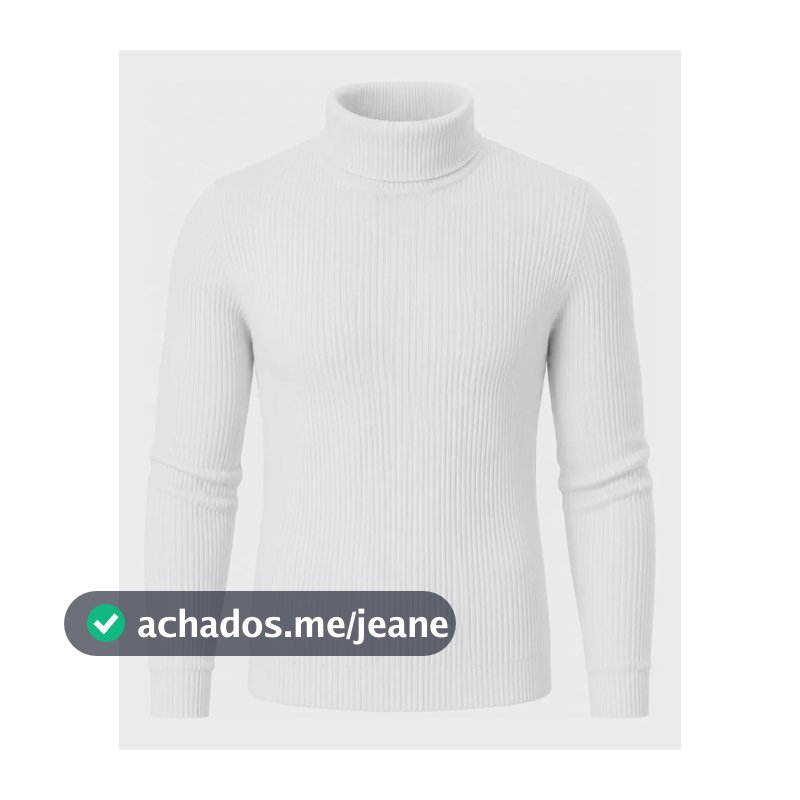 Cacharrel Blusa Masculina Canelada Manga Longa Gola Alta Branco Canelado Gg