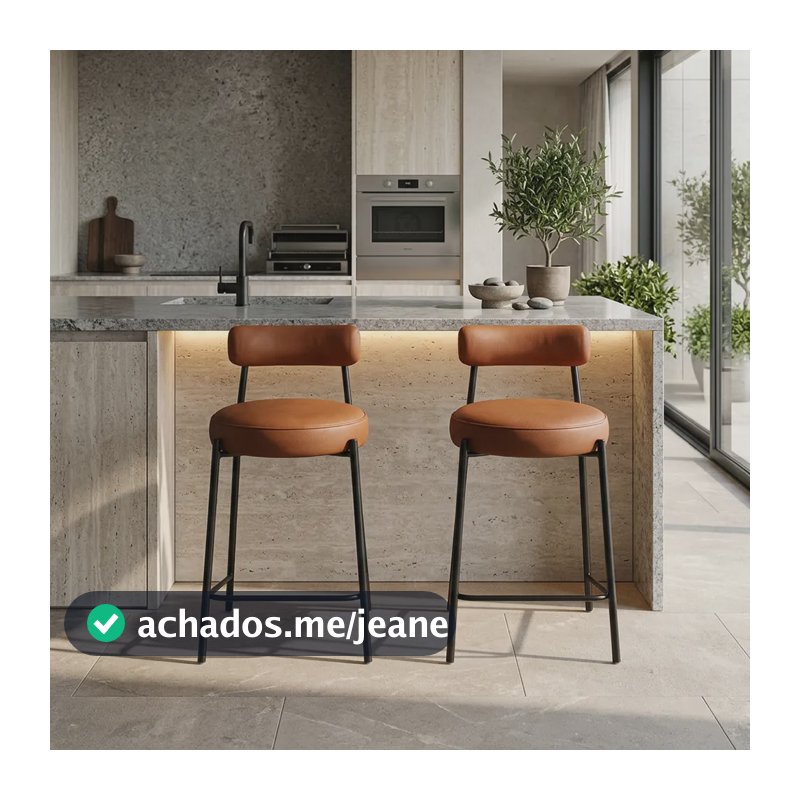 Banqueta Cozinha Média Encosto Industrial Kit 2 Londres Pu Nozes