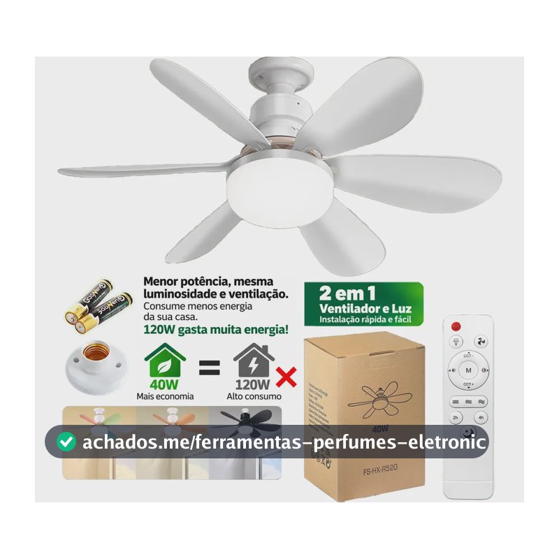 52cm Ventilador De Teto Led Com Luz, Soquete Grátis Incluso 52 Cm 50hz/60hz Branco 85v-250v Plástico 6