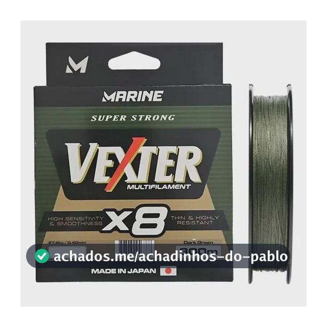 Linha Pesca Multifilamento Marine Vexter X8 0.25mm 30lb 300m 8 Fios Cor Verde