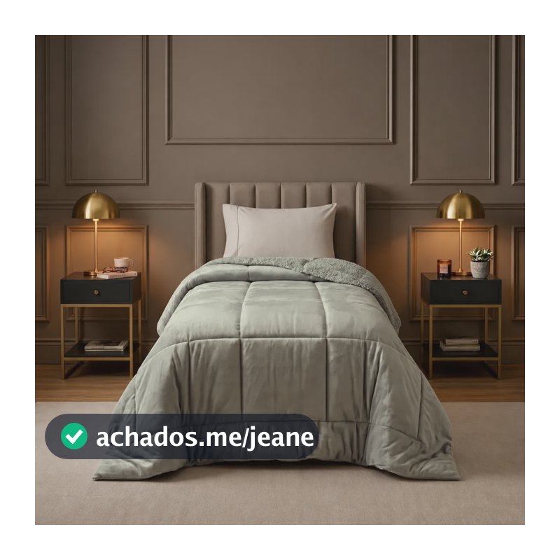 Coberdrom Edredom Solteiro Dupla Face Plush Sherpa Inverno Cinza
