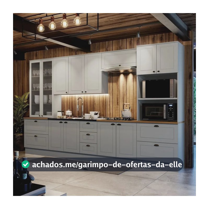 Cozinha Completa 6 Peças Com Cristaleira Emily Espresso Cinza/nature
