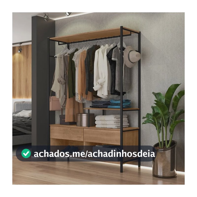 Closet Artefamol Barcelona MDP Preto Demolição com Gavetas e Cabideiro