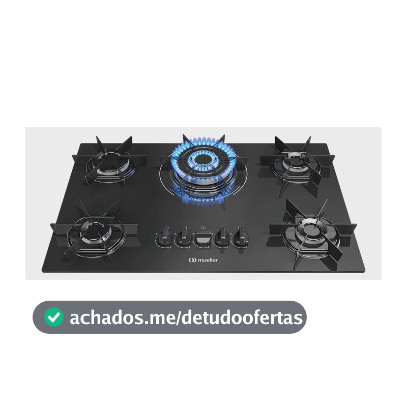 Cooktop 5 Bocas Mueller Mcg5bc Mesa De Vidro Tripla Chama Super Automático Preto