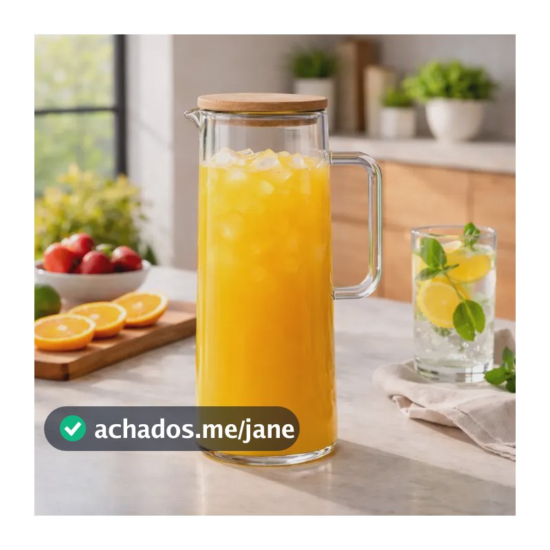Jarra Luxo Vidro Borossilicato 1,2 L C/ Tampa Bambu Vedação Hermética Sucos Água
