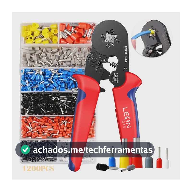 Kit Alicate Crimpar Box Com 1200 Terminal Ilhós 0,5 A 10mm