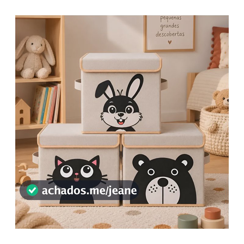 Kit 3 Caixas Organizadoras Infantil Brinquedos Cesto Tampa Preto E Branco