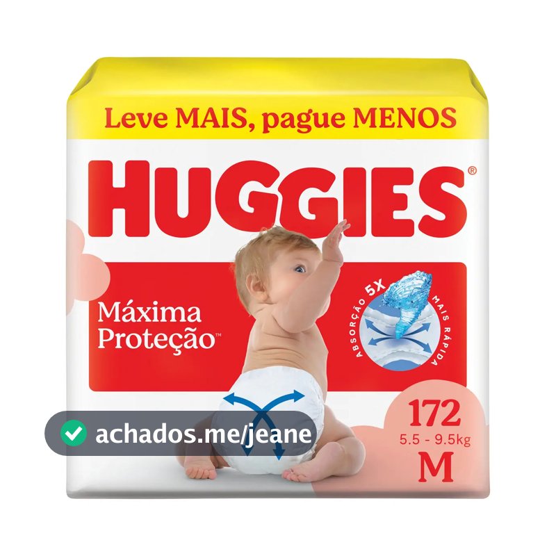 Huggies Fralda Descartável Máxima Proteção M - 172 Un