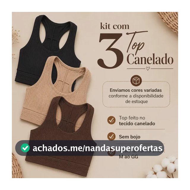 Kit  C/ 3 Top Canelado - Dia A Dia - Conforto - Academia Multicolorido Tamanho Único