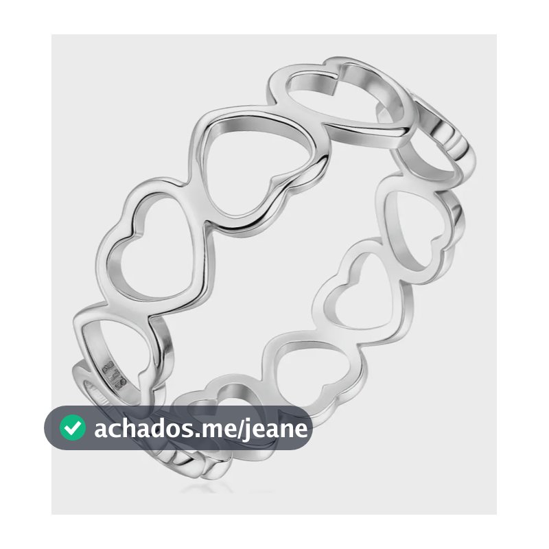 Anel Corações Prata Vazado 5mm Feminino Presente Brilhante 16