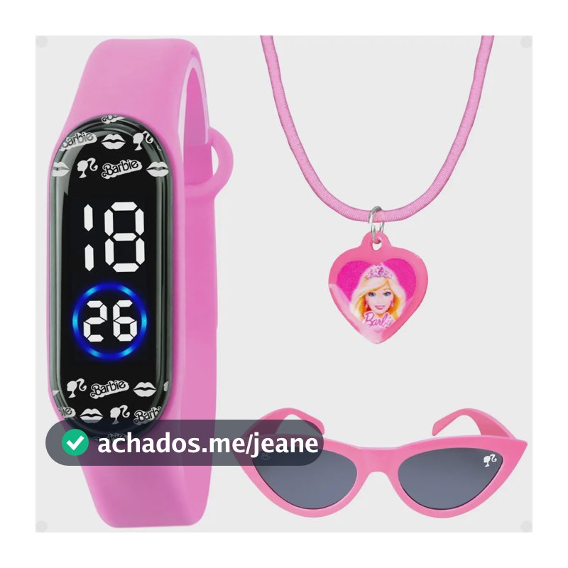 Kit Relogio Infantil Digital Barbie +colar Presente Garantia Rosa