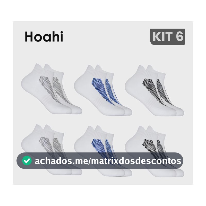 Hoahi Kit 6 Pares Meias Algodão Cano Curto Cores Branco Xadrez 39-43