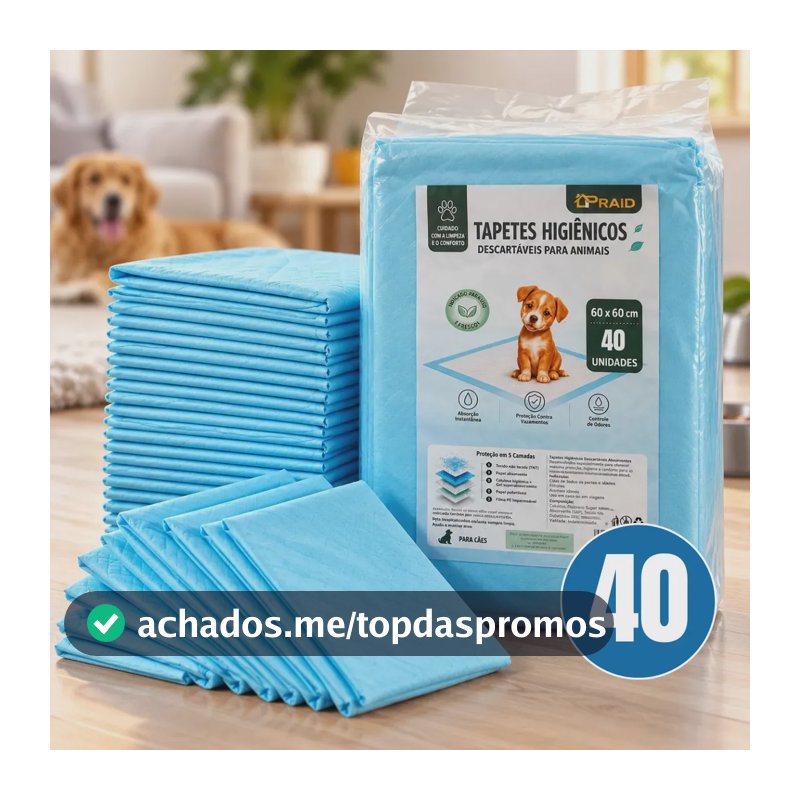 Tapete Higiênico Para Cachorro Super Absorvente 40 Unidades 60x60 Descartável Pet Cão Proteção Piso Alta Absorção