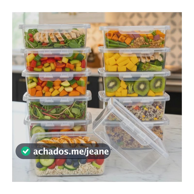 Kit 12 Marmitas Hermética Potes Travas Laterais Freezer Microondas Lava Louças Bpa Free Transparente