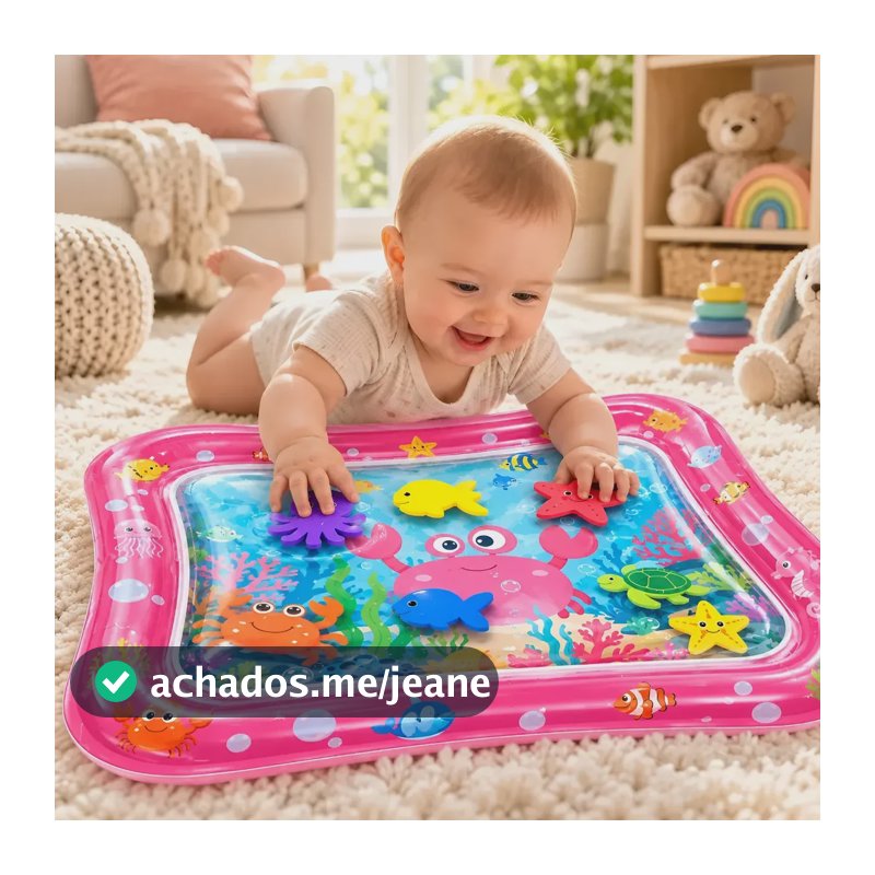 Tapete Tummy Time Água Bebê Aquático Inflável Menina Rosa