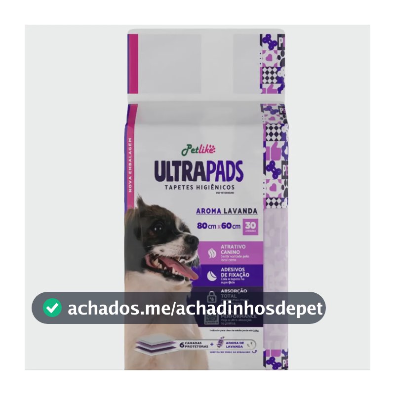 Tapete Higiênico Para Cães Ultrapads Lavanda 80x60cm 30 Und. Branco