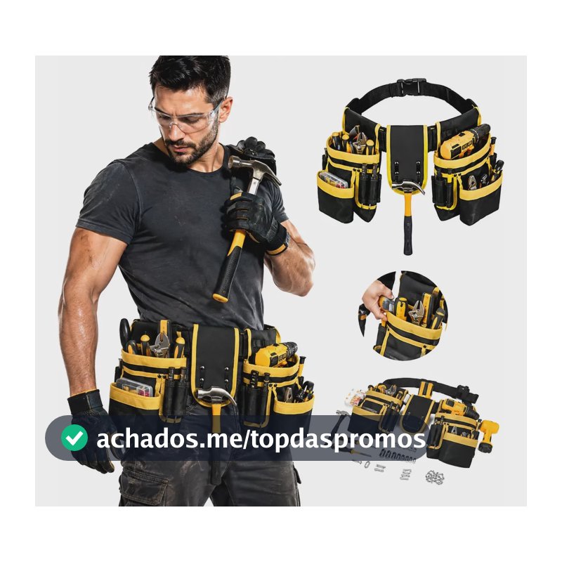Cinto Bolsa De Ferramentas Profissional Ajustável 26 Bolsos Amarelo