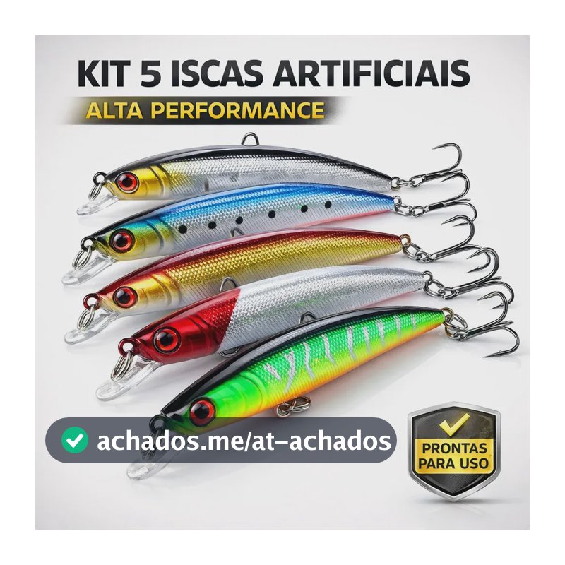 Kit Com 5 Isca Artificial Meia Agua Predadores 9cm 8,5g com 2 Garateia Pesca Tucunaré Robalo Traíra Corvina Pescada Ideal para Molinete ou Carretilha Água Doce e Salgada - Petite Flô