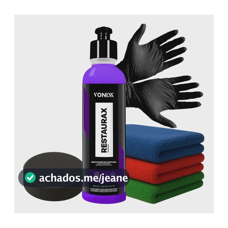 Kit Restaurax Renova Plástico Aplicador Pano Luvas Nitrílic Roxo