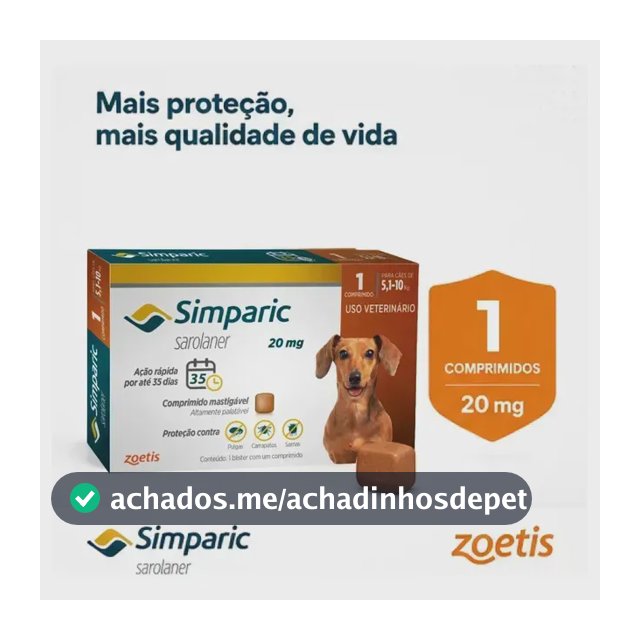 Simparic 20mg Antipulgas Cães 5 A 10kg 1 Comprimidos Zoetis