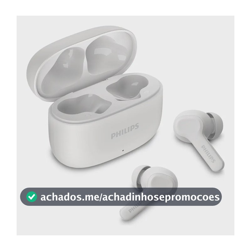Fone de ouvido sem fio TWS Philips TAT1109WT/00 na cor branca, com bluetooth, microfone, tecnologia IPX4