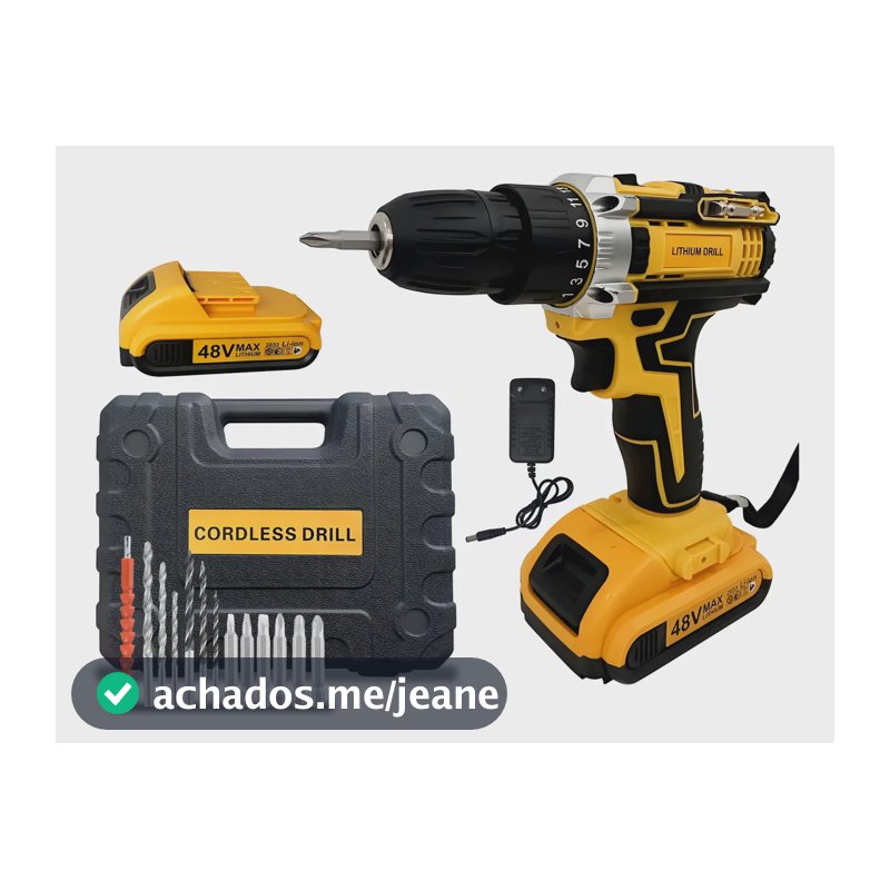 Conjunto Furadeira 48v Sem Fio, Duas Baterias E Maleta Amarelo 48v 60hz