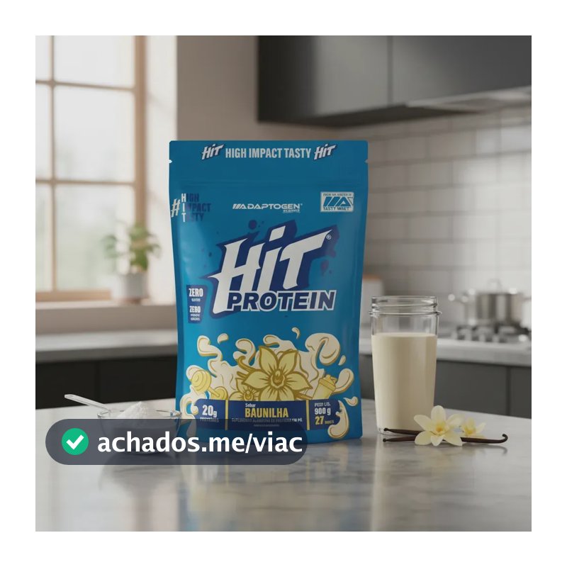 Suplemento Hit Protein Adaptogen Science sachê 900g Whey Protein Zero Gluten Zero açucar Sabor Baunilha
