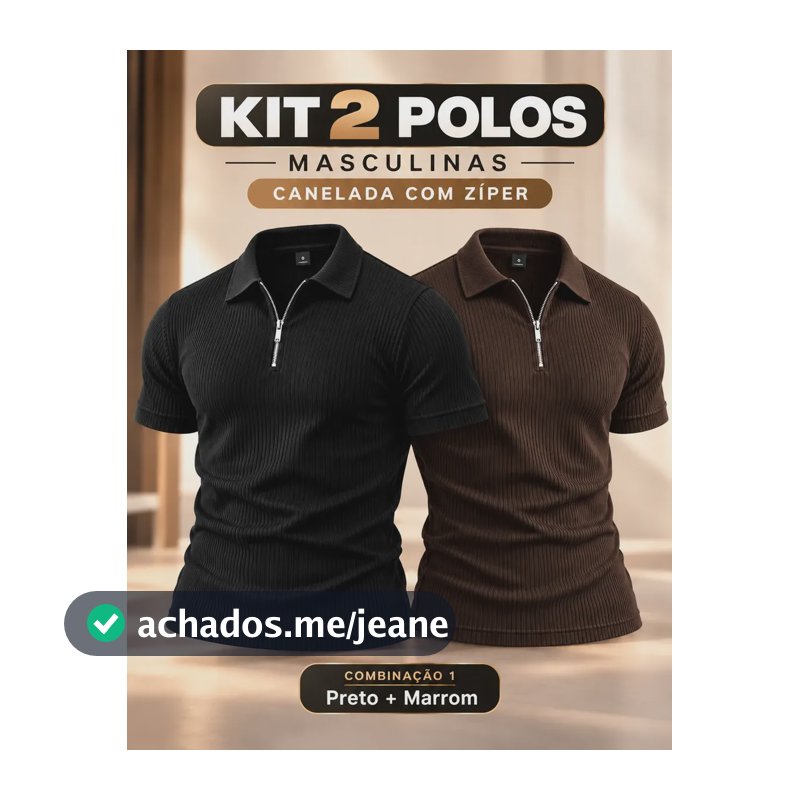 Kit 2 Camiseta Polo Manga Curta Com Ziper Masculina Canelada Preto/marrom G Lisa