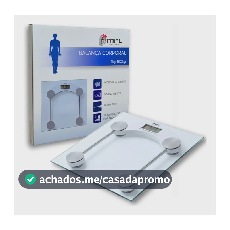 Balaça Digital Vidro Ate 180kg Banheiro Academia Com Medidor De Temperatura Pilhas Marca MFL