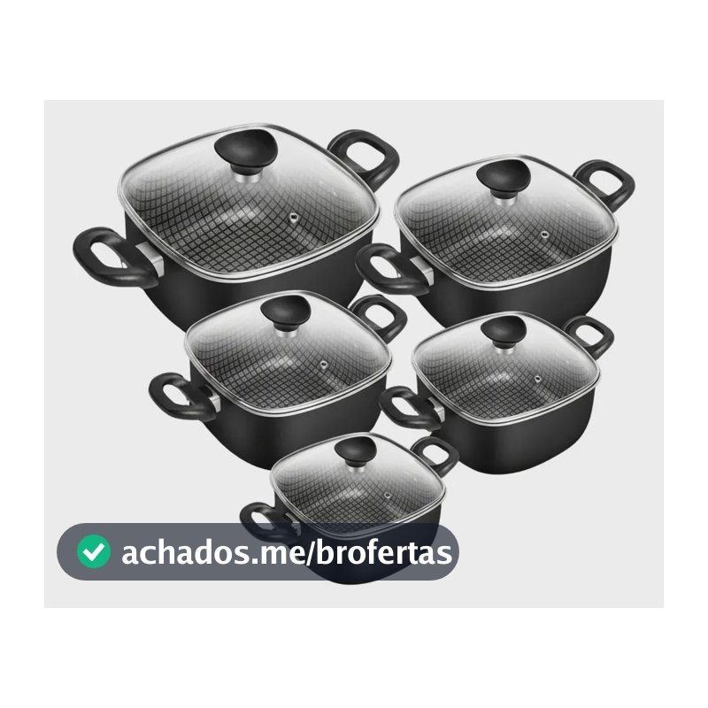 Conjunto Quadrado Patolux 5 Peças Antiaderente Preto