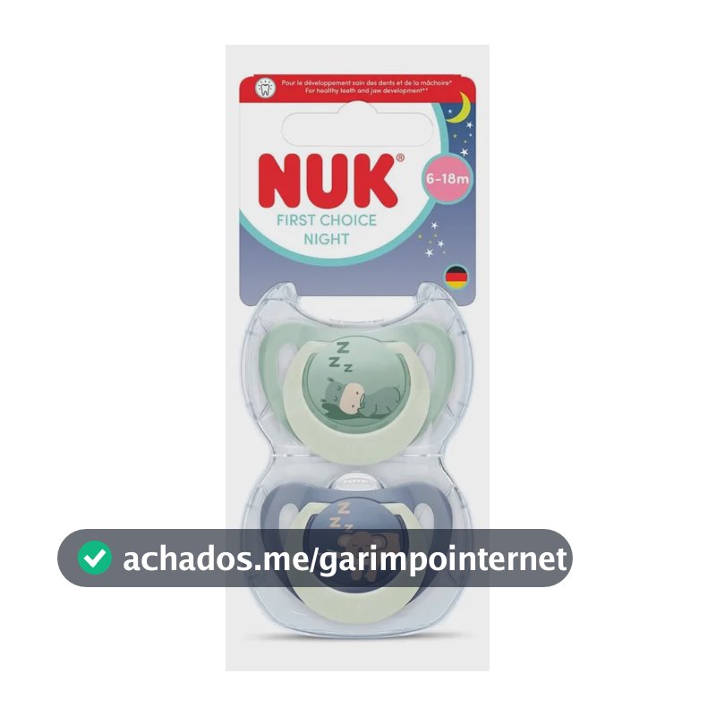 Chupeta Nuk Silicone First Choin Night X2 de 6 a 18 meses